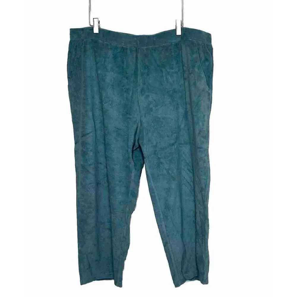Denim & Co. Active Womens XL Teal Green Terry Cloth casual Wide Leg Capris Pants